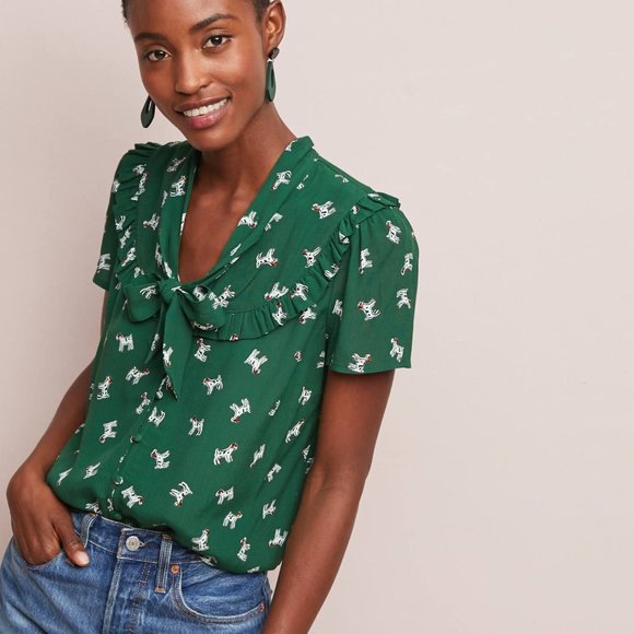 Maeve Tops - Anthropologie Dog Print Blouse